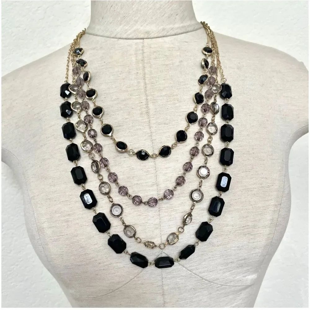 Gold tone multi strand beaded statement necklace